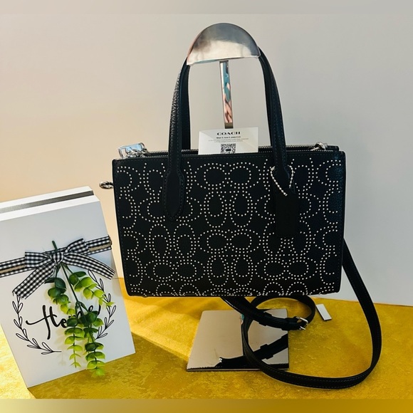NWT Coach Nina Small Tote Bag With Signature Rivets CX266 Silver Black Studded - Picture 1 of 16